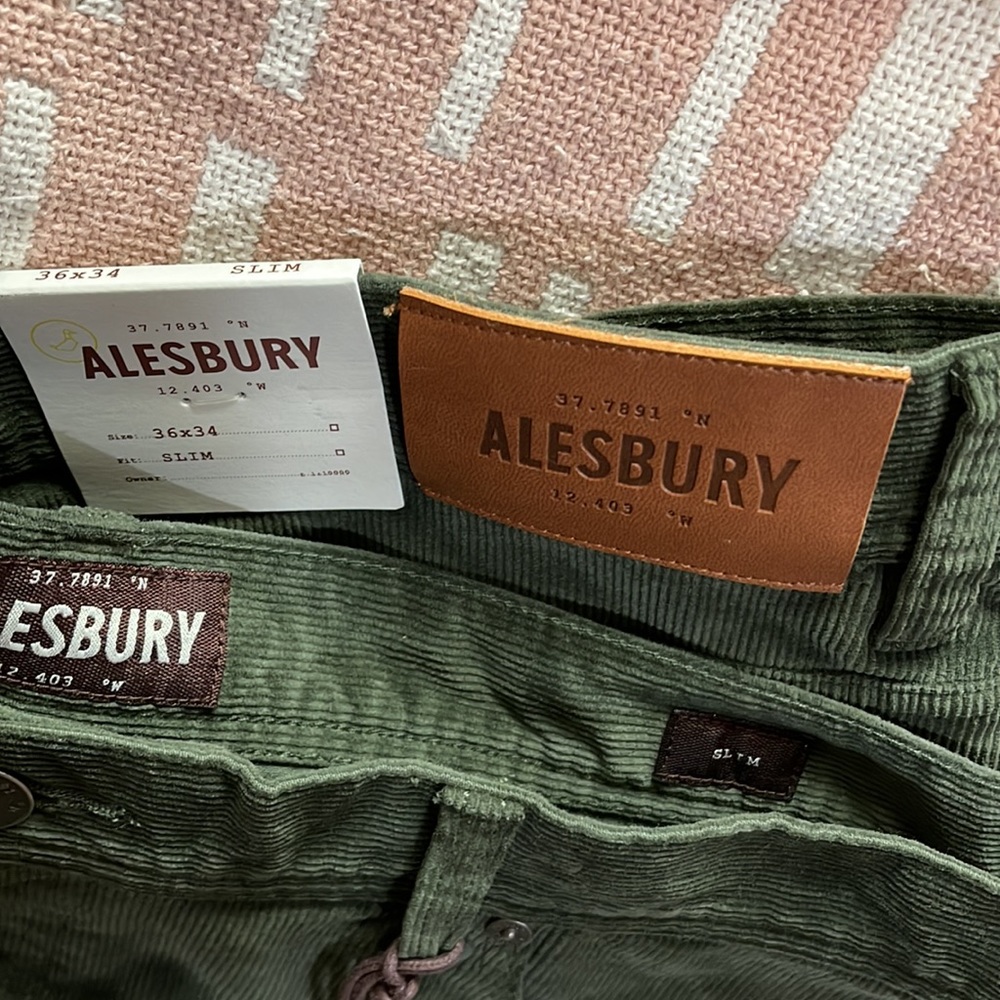 Alesbury Slim Fit Bedford Cord Olive Green Size 36x34 Slim NWT - Picture 6 of 8